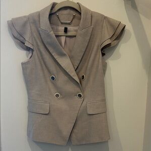 White House Black Market Double-Breasted Short Sleeve Blazer in Light Taupe